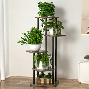 Support <span class=keywords><strong>de</strong></span> plantes d'intérieur haut en métal et bois, étagère à fleurs multi-niveaux, support <span class=keywords><strong>de</strong></span> plantes d'angle <span class=keywords><strong>pour</strong></span> salon - Product Image 1