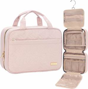 Large Capacity Hanging for Bag Women PU Zipper Quilted Travel <b>Makeup</b> <b>Organizer</b> Waterproof Cosmetic <b>Case</b> Dry Wet Separation - Product Image 1