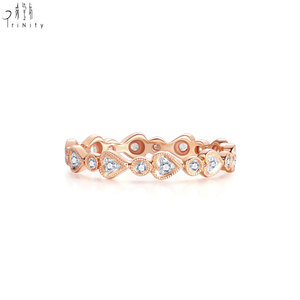 Anillo Apilable con Diseño de Corazón, Venta al por Mayor, Oro Rosa de 18K, Diamante Natural Real, Anillo de Media Eternidad para Mujer, Uso Diario - Product Image 1