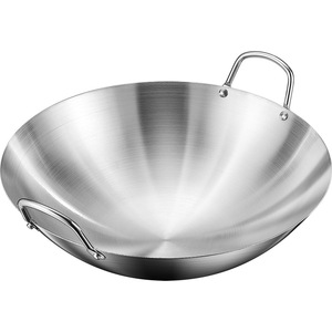 Stainless Steel Wok Large Double Handled Commercial Uncoated <b>Non</b> <b>Stick</b> For Cooking - Product Image 1