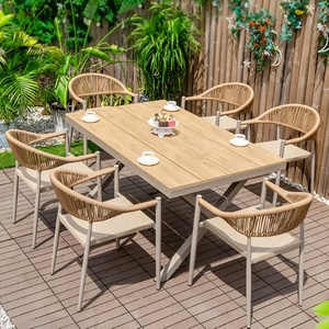 Muebles de Comedor para Patio Exterior, Mesa de WPC y Aluminio con Silla con Asiento de Malla para Jardín, Terraza, <span class=keywords><strong>Restaurante</strong></span> - Product Image 3
