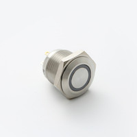 ELEWIND 16mm Tombol Tekan Aluminium Hitam dengan LED Cincin Bercahaya (1NO) (PM161F-10E/J/B/12V/A)
