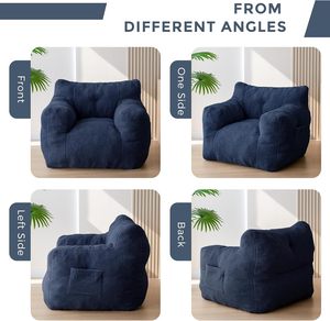 PIOEN Sherpa <strong>Bean</strong> <strong>Bag</strong> Chair <strong>Boucle</strong> Tufted Accent Sofa for Adults and Kids Pocket Reading Stuffed Filler for Living Room, Navy - Product Image 5