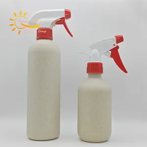Biodegradable eco friendly squeeze wheat straw bottle with pump sprayer bamboo screw cap for toilet cleaner shampoos