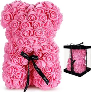 Venta al por mayor Día DE <span class=keywords><strong>LA</strong></span> <span class=keywords><strong>MADRE</strong></span> Día de San Valentín Rosa Regalo Oso rosa con caja 25cm PE Jabón Flor Oso de peluche Regalo para novia - Product Image 1