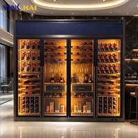 Armoire à vin à température constante en acier inoxydable sur mesure, vitrine de luxe avec éclairage LED pour collection de vins à domicile ou en villa