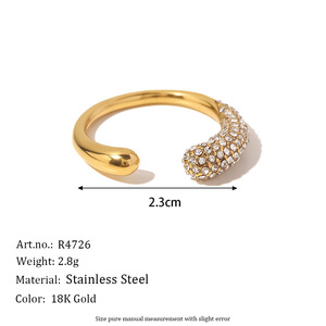 Pave Zircon Open Cuff <b>Ring</b> Pvd 18K Gold Plated Hypoallergenic Stainless Steel <b>Adjustable</b> Trendy Decorative Finger <b>Ring</b> - Product Image 2