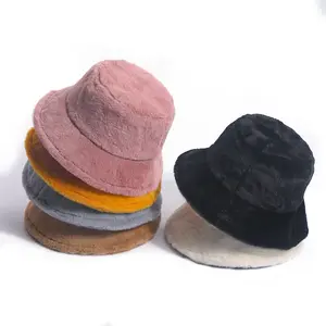 Y109006 נשים של דלי כובעי מתקפל דייג מבוגרים רך החורף חם טהור צבע פו פרווה ארוך בפלאש בוב פנמה Caps כובע