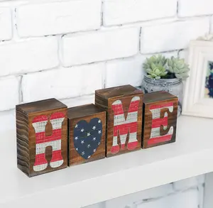 Ruilin-letras de bloque de madera rústica patriótica, Mantel decorativo, bandera americana de mesa, señal de palabra para el hogar, perfecto para el Día de los ex