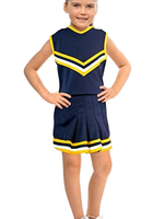 Ensemble de jupe d'uniforme de cheerleading pour filles, bleu marine et jaune, style color block, articles en stock