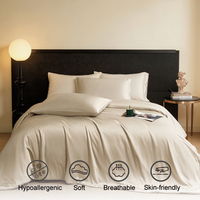 Parure de lit de luxe en bambou tissé 300TC 4 pièces, rafraîchissante, respirante, anti-humidité, certifiée OEKO-TEX, avec drap et taies d'oreiller
