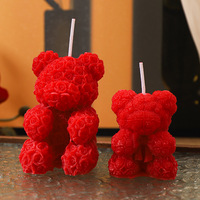 Set Hadiah Lilin Aromaterapi Beruang Teddy dengan Pita Kupu-kupu, Mawar, dan Logo OEM Cetak 3D Buatan Tangan untuk Ulang Tahun dan Hari Valentine
