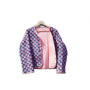 Chaqueta Casual Corta para Bodas y Fiestas, Estampado Floral, Tejida, Acolchada, Cuello en V, Patchwork, para Mujer, Hecha a Mano, con Botones de Algodón - Product Image 1
