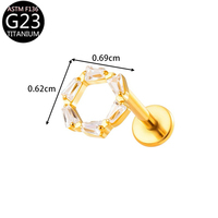 Anting-anting tindik titanium zircon G23, stud tulang telinga, bagian belakang datar, ulir dalam, anting-anting, perhiasan tindik tubuh