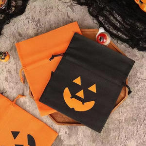 New Eco-friendly Halloween Orange Black Non Woven Folding Drawstring <b>Bag</b> with Funny Decoration and Candy Picking Handbag - Product Image 6