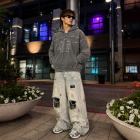 Sweat à capuche zippé surdimensionné pour homme, 460 GSM, coupe lourde, délavé à l'acide, impression DTG, fermeture éclair bidirectionnelle, style streetwear vintage, OEM ODM Marque Privée