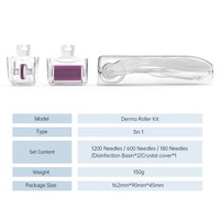 Kit de rouleaux Derma 3-en-1 à poignée noire, 180 aiguilles pour le contour des yeux, 600 aiguilles pour le visage, 1200 aiguilles pour le corps, traitement des vergetures, réutilisable
