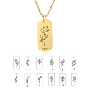 Collier personnalisé DIY en acier inoxydable avec fleur de naissance et signe astrologique pour femmes - Product Image 2