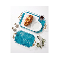 Plateau octogonal en acrylique avec poignées en forme de branche, plateau personnalisé en marbre pour l'art fluide, pour la table de Shabbat, décoration de table pour les fêtes juives