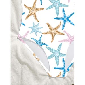 FOXA Maillot de bain une pièce pour fille, imprimé étoile de mer, sans manches, col rond, extensible, en spandex et polyester - Product Image 5