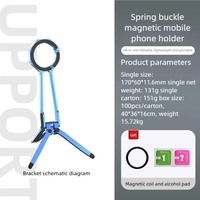 Trépied magnétique M40 Spring Catch pour téléphone, pliable en une seule pièce, support portable avec supports magnétiques double face, lumière d'appoint, utilisation portable/de bureau