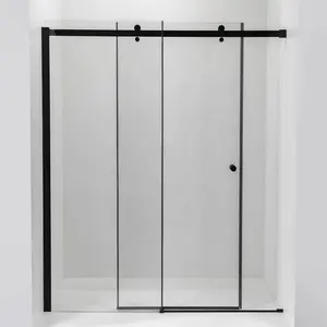 安全耐用的黑色框架推拉门钢化玻璃隔断淋浴房