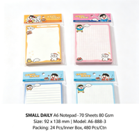 Bloc-notes A6 Cartoon, 70 feuilles, papier coloré 80 g/m², 4 motifs, bloc-notes mémo, mini bloc-notes de poche, papeterie scolaire pour étudiants, vente en gros
