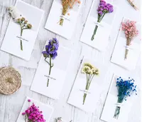 DIY عيد ميلاد الزهور الجافة مكتوبة بخط اليد بطاقات المعايدة بطاقات شكر للديكور