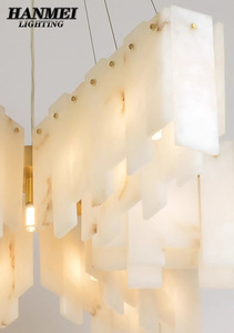 Modern Luxurious Copper & Marble Chandelier Pendant <b>Light</b> Adjustable Height AC Compatible Warm White LED for Hotel <b>Dining</b> Rooms - Product Image 6