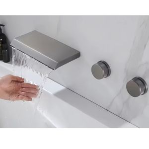 Waterfall Wall Mounted Bathtub Faucet DN25 Copper Concealed With Two Handles For Hotel And Engineering Projects - Product Image 1