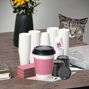 Hot Sale 50 Pack 12 oz Disposable Heat Resistant Leak Proof Pink Coffee Cups with Lids for Party Wedding Birthday - Product Image 3