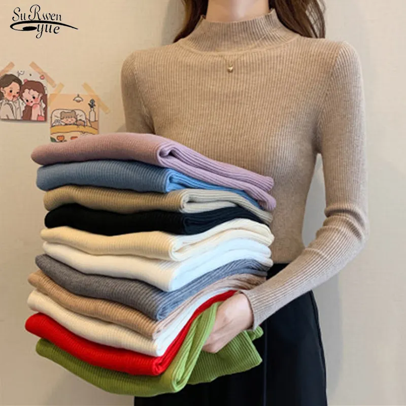 Hot Sale Turtleneck Knitted Pullovers Autumn New Wholesale Women Tops Winter Long Sleeve Solid Sweater Slim Casual Girls Sweater