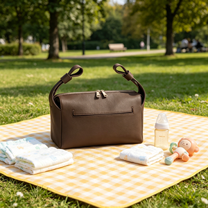 <span class=keywords><strong>Sac</strong></span> de rangement suspendu pour poussette en cuir végétalien personnalisé OEM, idéal pour les couches et les accessoires de maman - Product Image 4