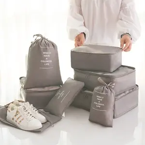 सूटकेस टॉयलेटरी कपड़े जूते ऑर्गनाइज़र पाउच के लिए फ़ोल्ड करने योग्य ट्रैवल स्टोरेज बैग ड्रॉस्ट्रिंग ज़िपर लगेज ट्रैवल बैग के साथ