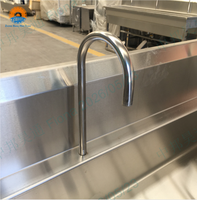 Évier de lavage des mains à 3 stations en acier inoxydable 304 avec commande à pédale, équipement sanitaire pour abattoir, usine alimentaire, cuisine