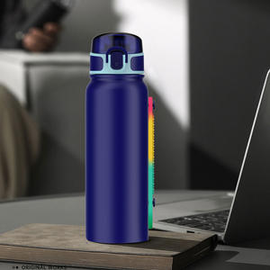 Eco-friendly Custom 600ml New Design Style Deep Blue Insulated Stainless Steel Water <b>Bottle</b> With <b>Straw</b> - Product Image 2