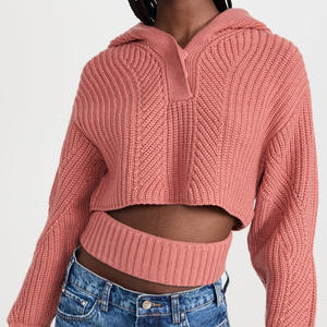 Vente en gros Y2K Pull d'hiver pour femmes Nouveau design Pull à taille en tricot épais avec logo à rayures imprimées sur le devant - Product Image 2