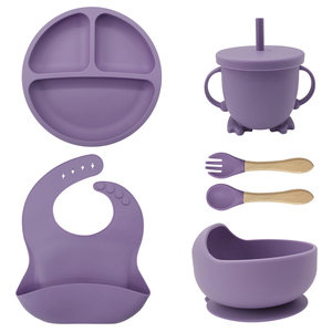 Suministros Biodegradables de Silicona, Babero, Cuchara, Tazón, Accesorios para la Alimentación de Bebés, Juego de Vajilla para la Mesa de Comedor - Product Image 2