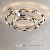 Lustre contemporain personnalisable en fer forgé, anneau géométrique réglable, finition chromée, LED, télécommande, montage en surface