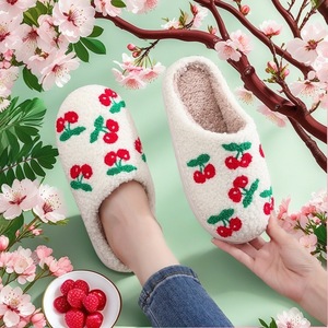 Women's Winter Home for <b>Slippers</b> Cute Cherry Pattern New Design Indoor Warm Flat Fuzzy Fruit Soft Indoor for <b>Slippers</b> for Ladies - Product Image 1