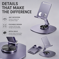 Support de bureau pliable en acier carbone, rotatif à 360 degrés, pour smartphone et tablette