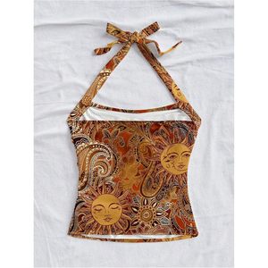 FOXA Women's Paisley Halter Top Boho <b>Tie</b> <b>Back</b> Fitted Vintage Camisole Top - Product Image 4