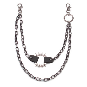 Cadena de cintura Yueli de aleación de zinc con eslabones tipo caja y púas color bronce, doble anillo, para uso diario, estilo hip hop - Product Image 5