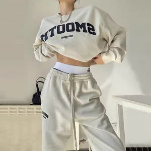 American Vintage Fall Winter Women's Hip Hop <b>Hoodie</b> Pants Set Casual Loose Slim Breathable <b>Velour</b> Leopard Print Beaded - Product Image 1