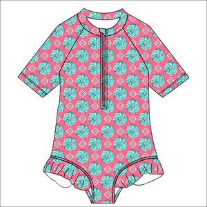 بدلة سباحة للأطفال الرضع والبنات، سريعة الجفاف، بسحاب، قصيرة - Product Image 4