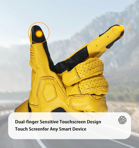 Gants de course à doigts entiers certifiés CE, en cuir véritable jaune vintage, respirants pour la course estivale - Product Image 2