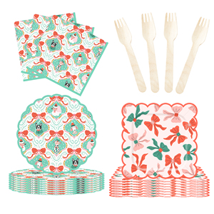 DAMAI Kid Birthday Party Bowknot Table Decorations Kit <b>Disposable</b> Paper Plates Banner <b>Tablecloth</b> Party Tableware Set - Product Image 3