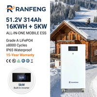 Batterie LiFePO4 au phosphate de fer et de lithium certifiée CE 16 kWh 51,2 V 314 Ah avec onduleur hybride 5 kW tout-en-un pour système d'alimentation domestique (ESS) - Vente en gros