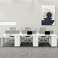 Poste de travail moderne pour 2 personnes avec cloison d'intimité, rangement verrouillable, gestion des câbles, structure métallique, bureau commercial