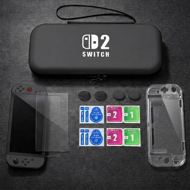 Wholesale Accessories Kit for Nintendo Switch 2 Protective Carrying Case, Crystal Clear Cover, Screen Protector & Thumb Grips